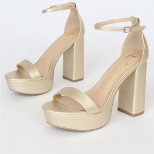 Lulus Arabella Gold Platform Ankle Strap Heels